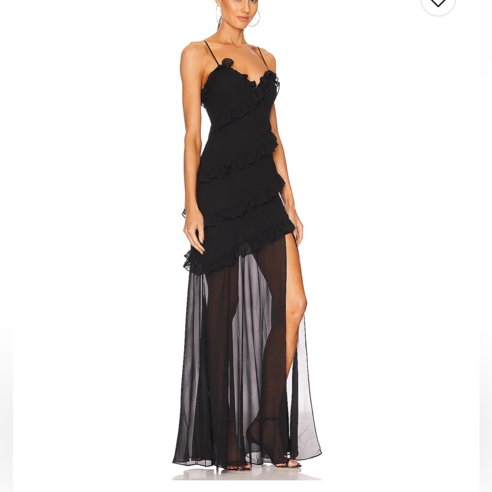 Lovers + Friends Black Ruffle Sheer Maxi Dress